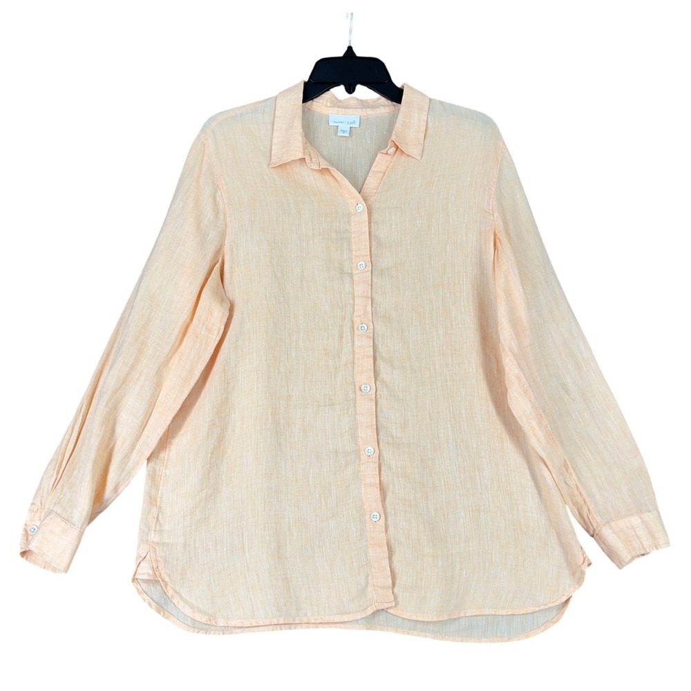 J Jill Love Linen Button Front Shirt‎ Womens M Peach Lightweight Relaxed Fit